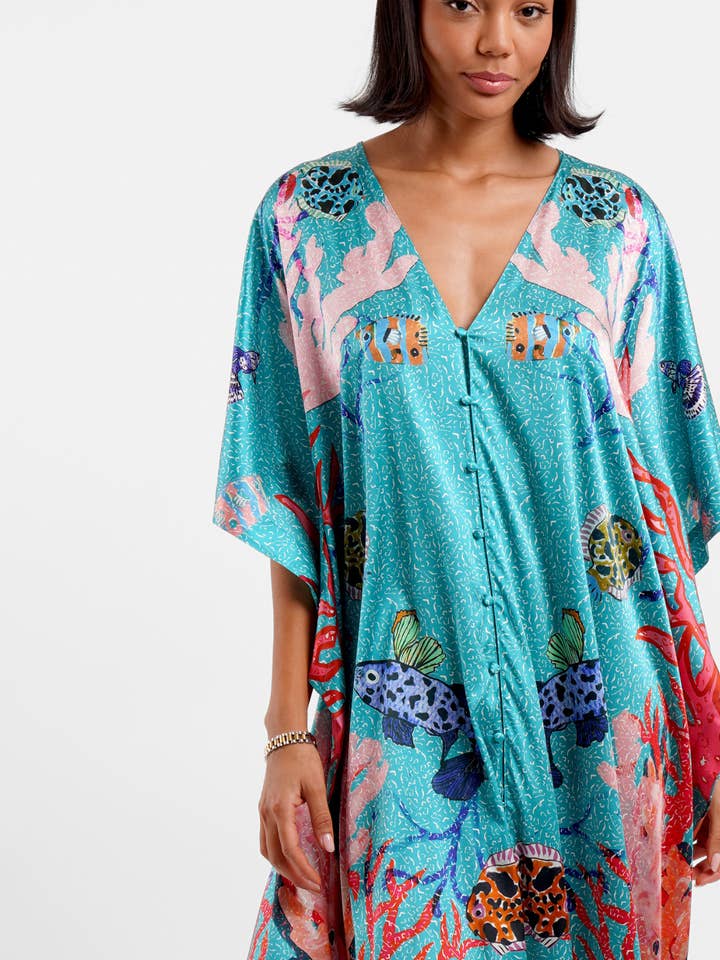 Kaftanjurk / "Onderwaterkoraal" voor wholesale door Jessica Russell Flint