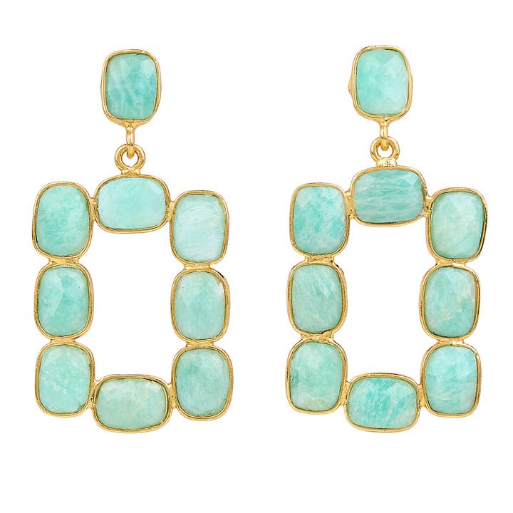 Elyssa Bass Designs - Wholesale Dangle Earrings - Amazonite Mini Oprah Rectangular Bezel Open Drop Earrings
