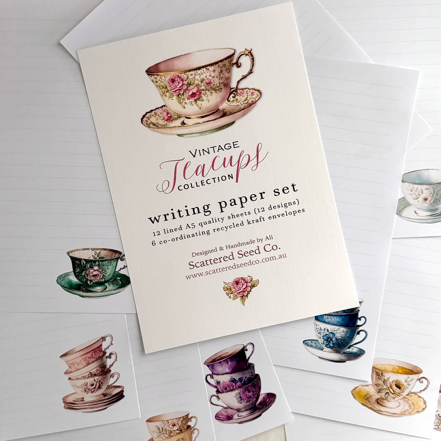 Scattered Seed Co - Wholesale Stationery/Notecard Set - Vintage Teacup Letter Writing Paper Set4