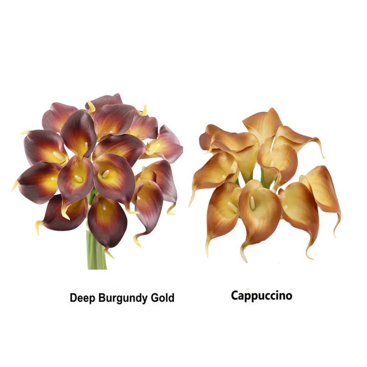 Angel Isabella - Wholesale Artificial Flowers - pack of 10-Peach Coral Brown real touch 14inch calla lilies12