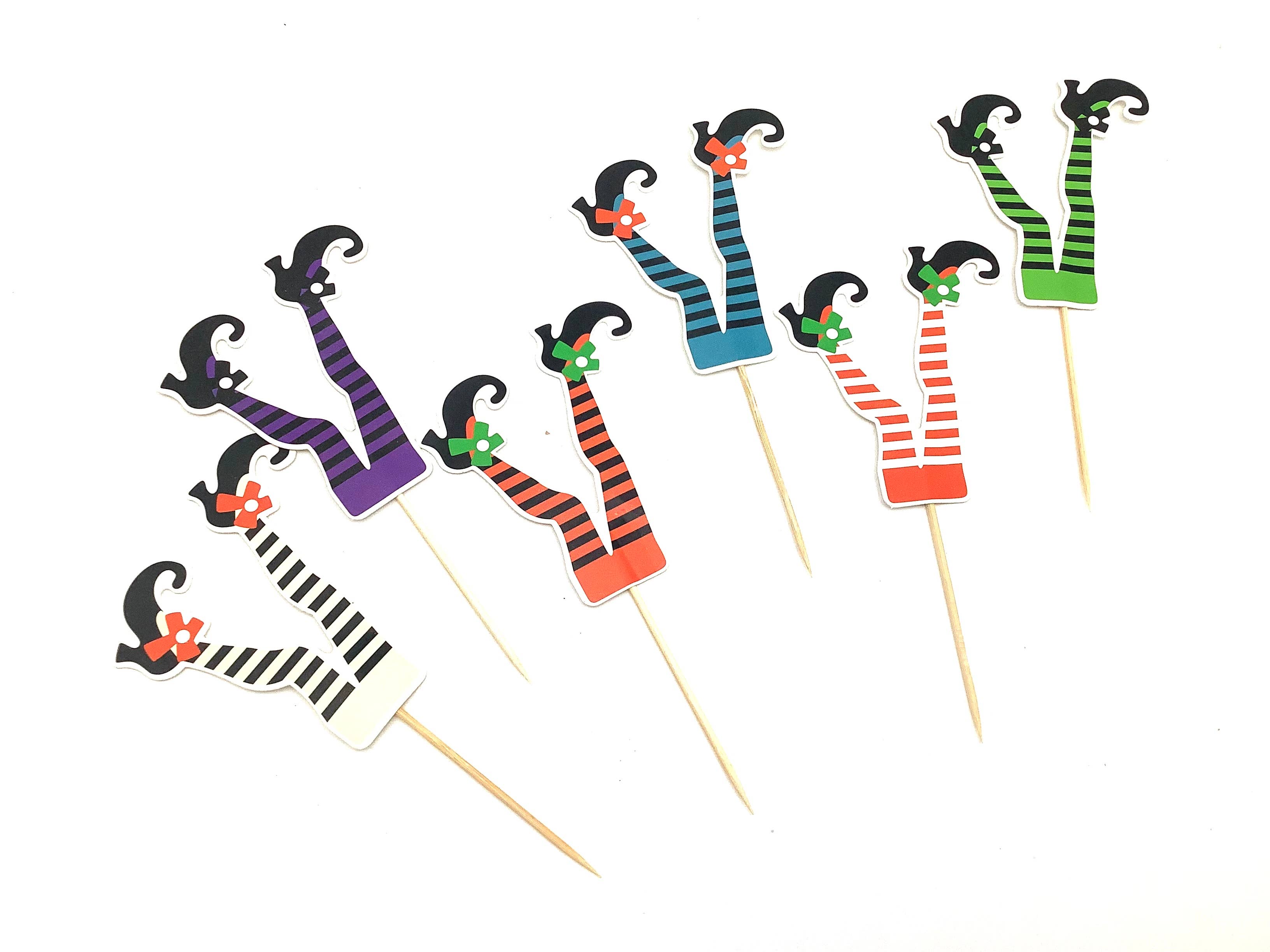 All Little Cute Things - Wholesale Cake/Cupcake Topper - Halloween Witch Feet with Striped Socks Cupcake Topper3