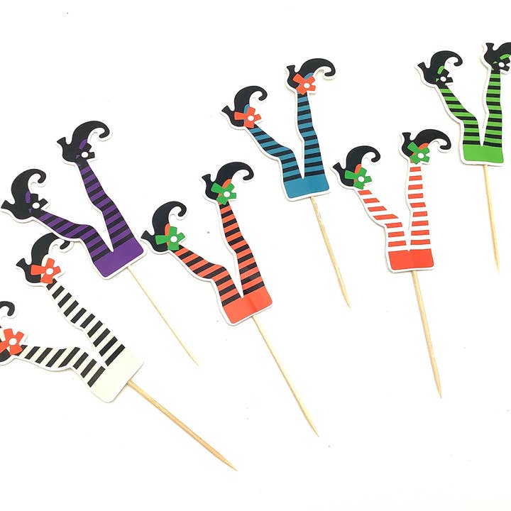 All Little Cute Things - Wholesale Cake/Cupcake Topper - Halloween Witch Feet with Striped Socks Cupcake Topper3