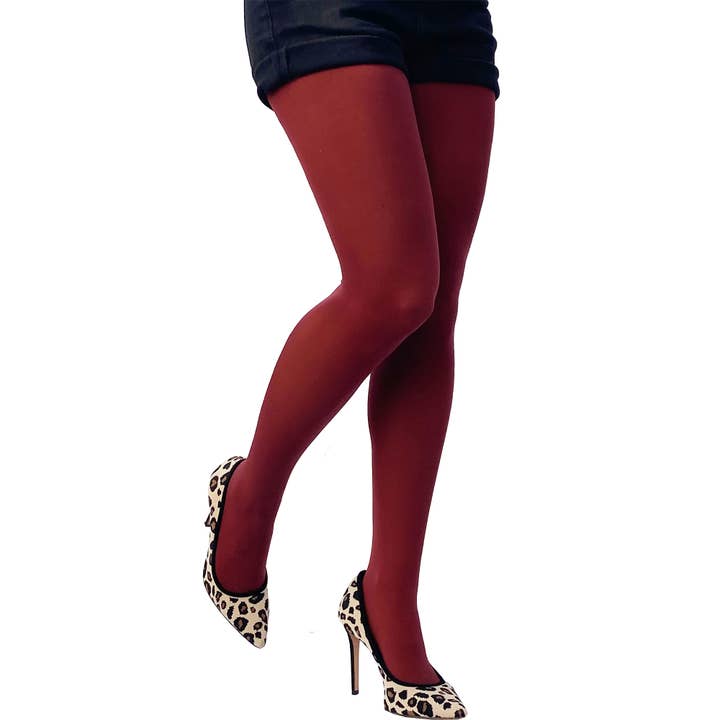 Burgundy Opaque Tights Plus Size for Women for wholesale by Malka Chic
