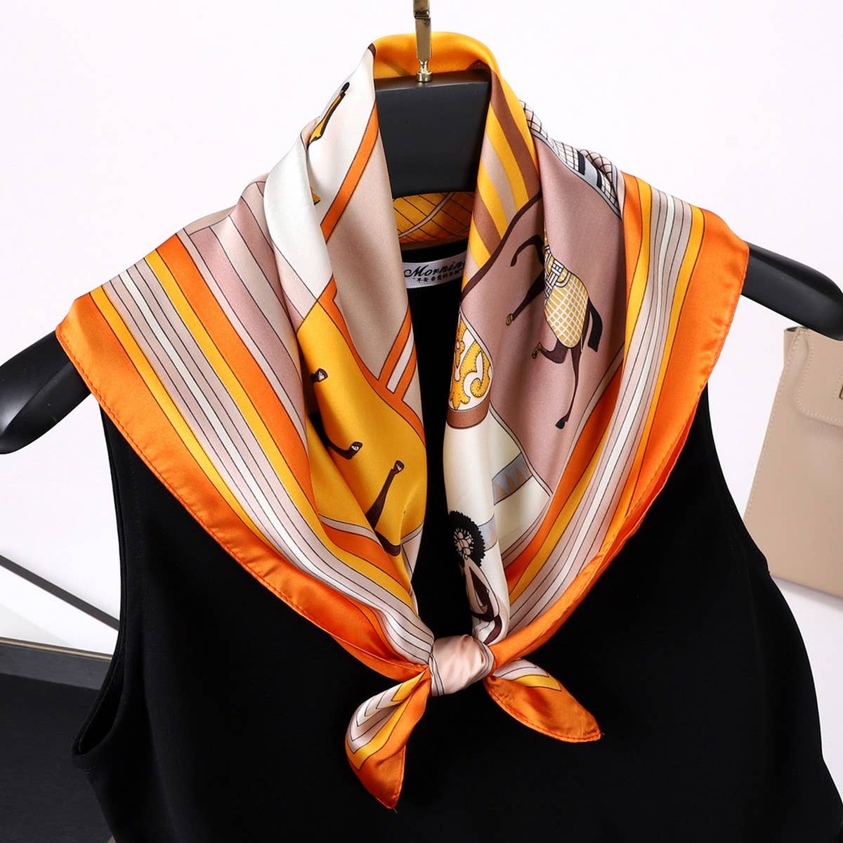 ACCITY - Wholesale Scarf - Women's - Vintage Letter Print Satin Square Scarf for Women_CWASC08092
