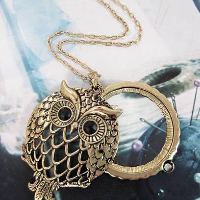 TheTizana - Wholesale Pendant/Charm Necklace - Owl 6 Times Magnifier Magnifying Glass Top Sliding Magnet