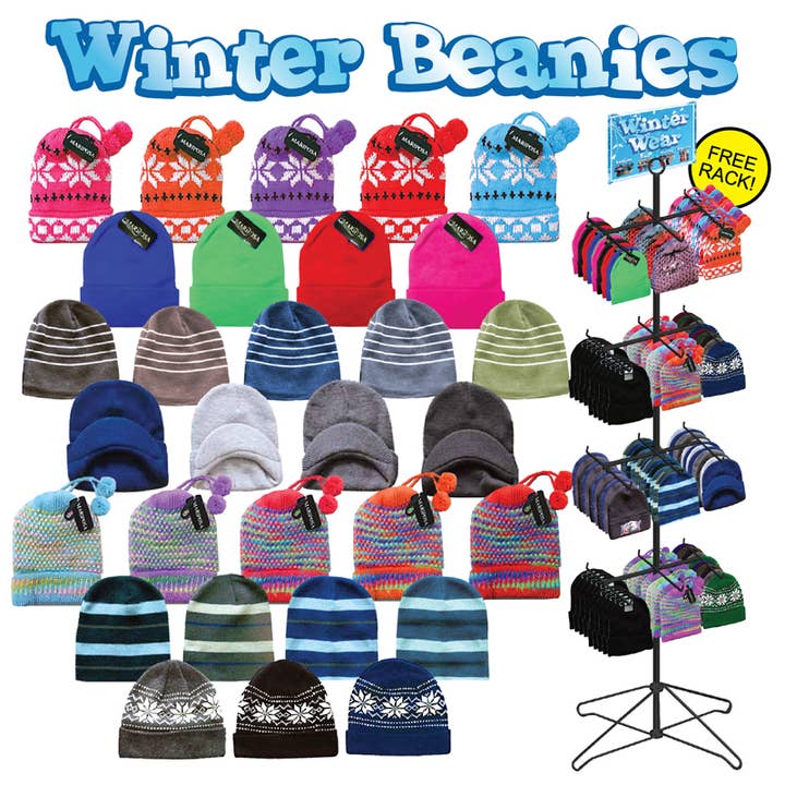 Winter Beanies 192 Pc Display for wholesale by Deluxe Import Trading