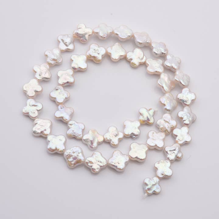 Beads Creation - Wholesale Beads - Four Leaf Clover Pearls, 9mm 4A White Strand, Gift, FWP0541