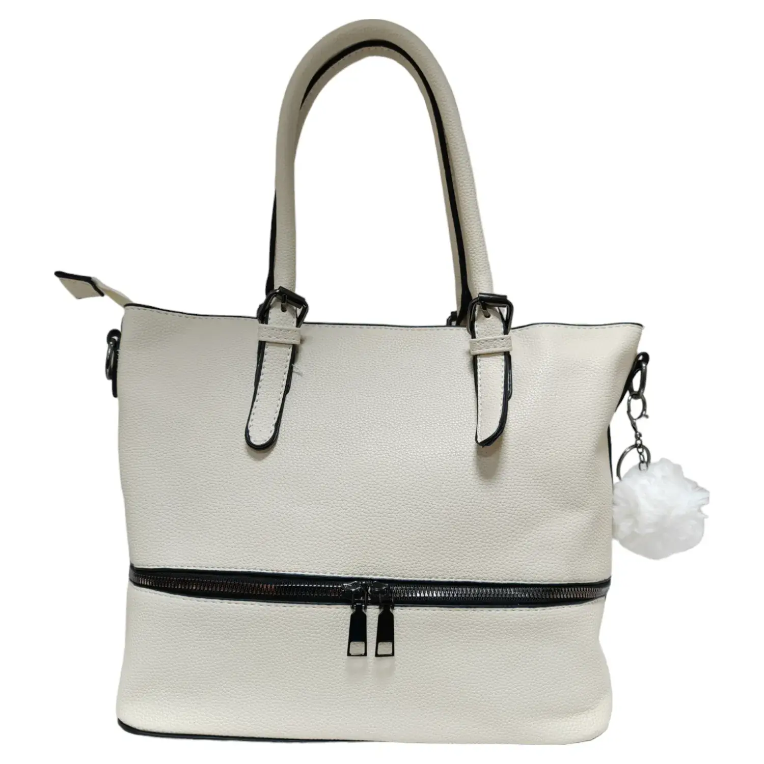 Superbia - Vente Tote bag – femme - Sac fourre-tout A4 en étain de taille moyenne avec pompon 6672-50