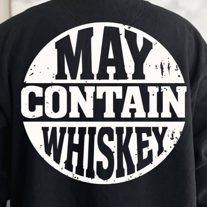 (shirt not included) May Contain Whiskey in WHITE - Screen Print transfer for wholesale by TEELUX