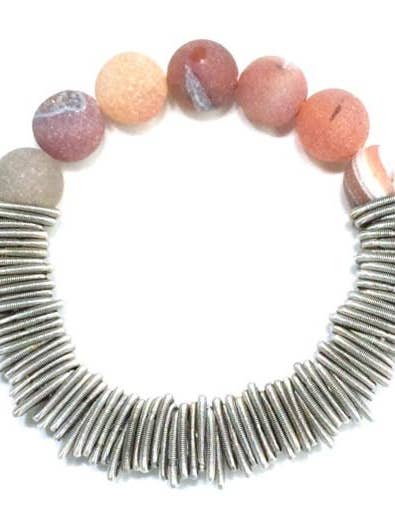 S20B-BR - Silver Spring Ring Br With Apricot Geode Stones for wholesale by Sea Lily