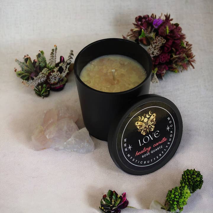 Love Rose Quartz Crystal Candle for wholesale by The Mystic Butterfly Shop