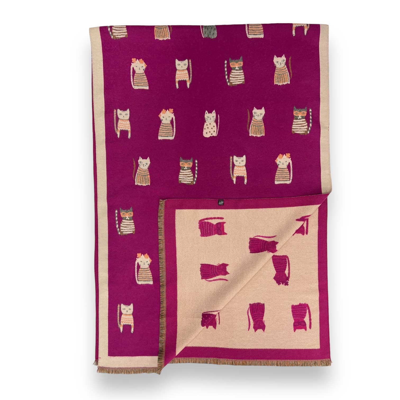 London Scarves - Vente Écharpe – femme - Écharpe réversible en laine mélangée à motifs de chats colorés3