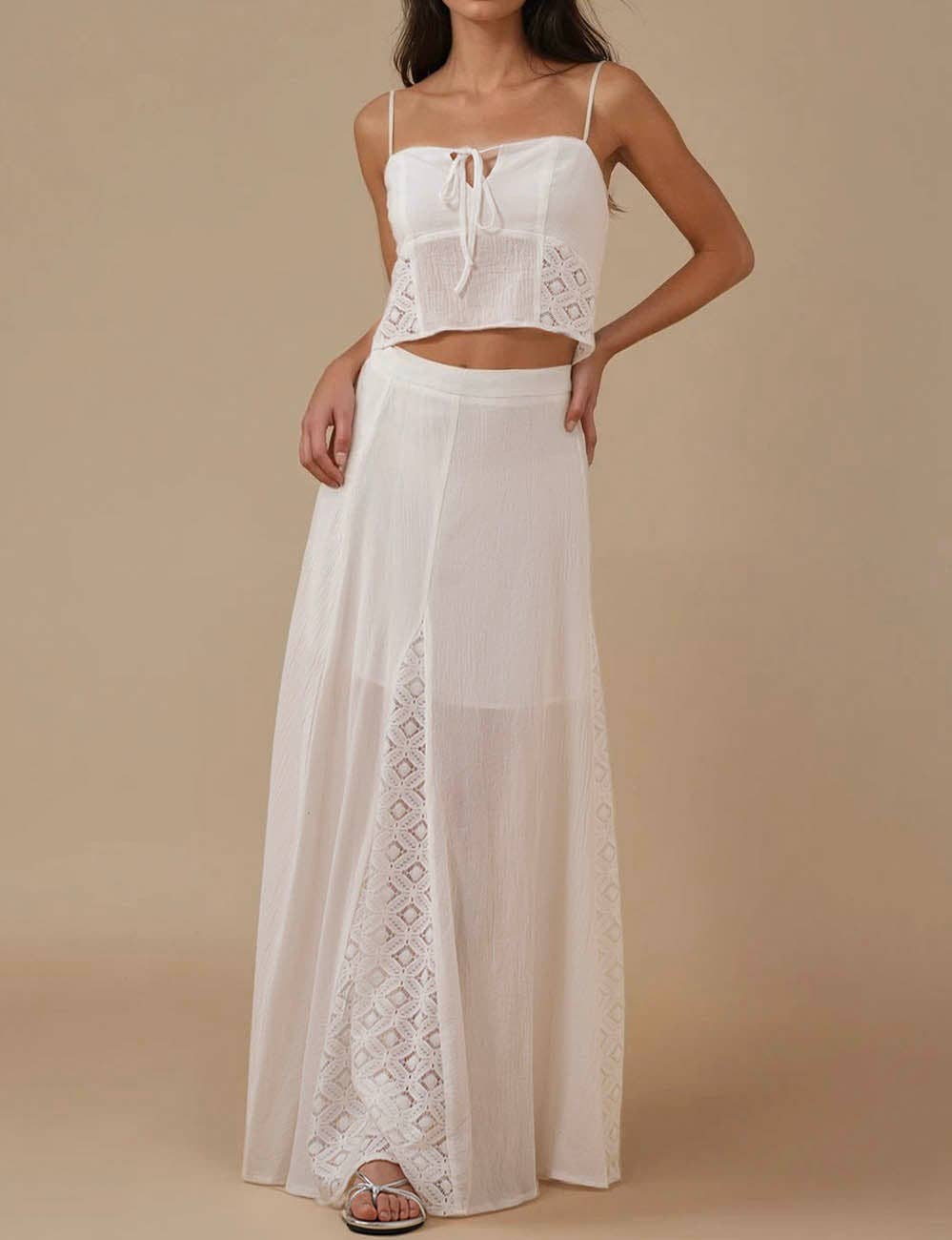 Ladies White Back Smocking Cami Top & Skirt Set SKST5KC1901 for wholesale on Faire11