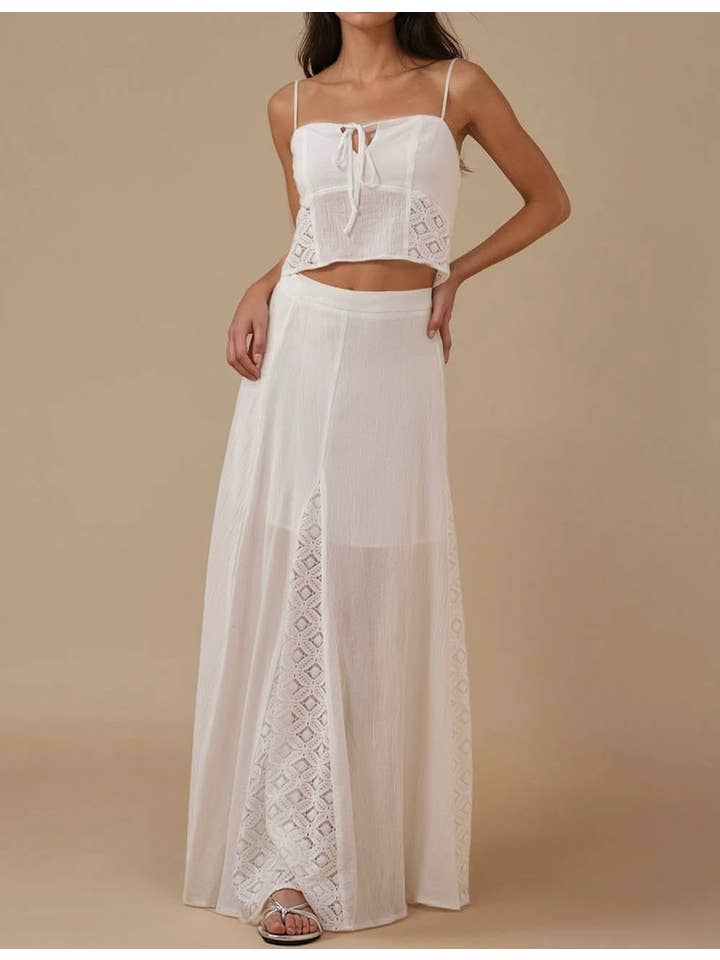 Ladies White Back Smocking Cami Top & Skirt Set SKST5KC1901 for wholesale on Faire11