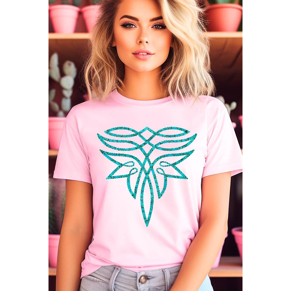 COLORBEAR - Vente T-shirt à imprimés – femme - T-shirts graphiques turquoises au point de botte - Mélange chiné noir14