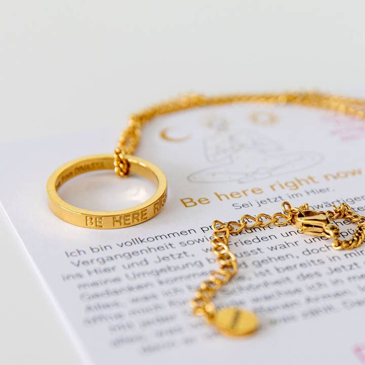 Necklace with ring | gold-plated | Be here right now for wholesale by Divasya