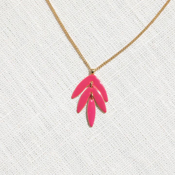 Necklaces Exotica fuschia leaf necklace for wholesale by Olivolga Bijoux