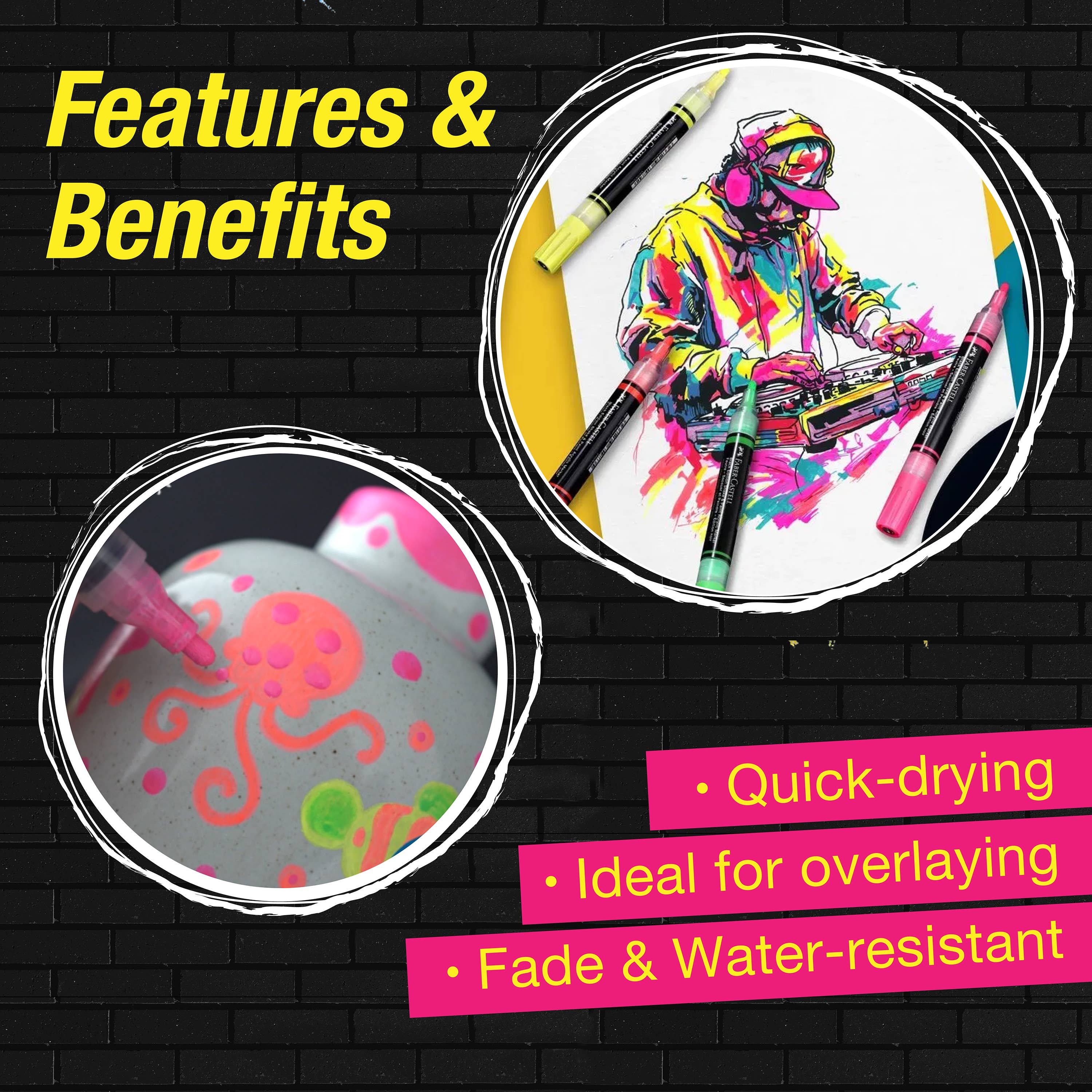 Faber-Castell / Creativity for Kids - Vente Marqueurs - Marqueurs Acryliques Shake & Paint 4 Ct Couleurs Néon4