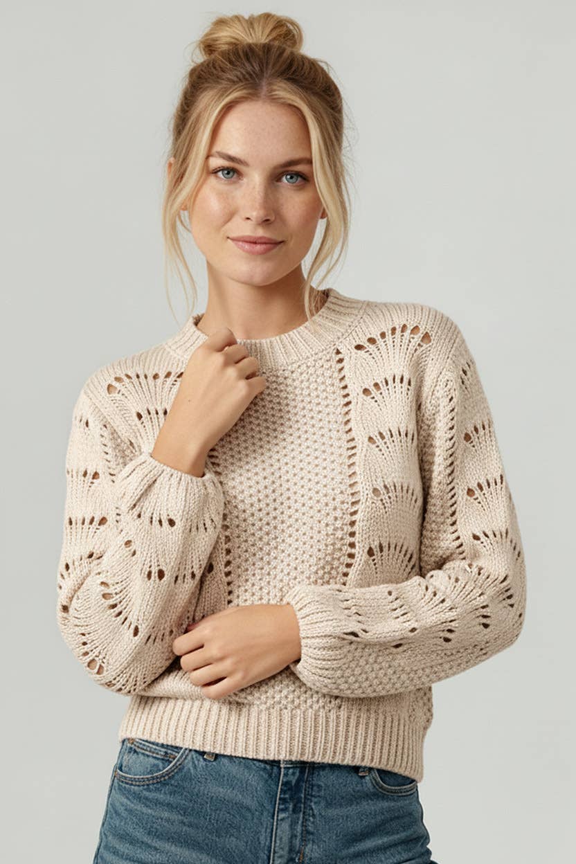 Kori America - Vente Pull en maille – femme - PULL-OVER EN CROCHET À COQUILLES PLUS3