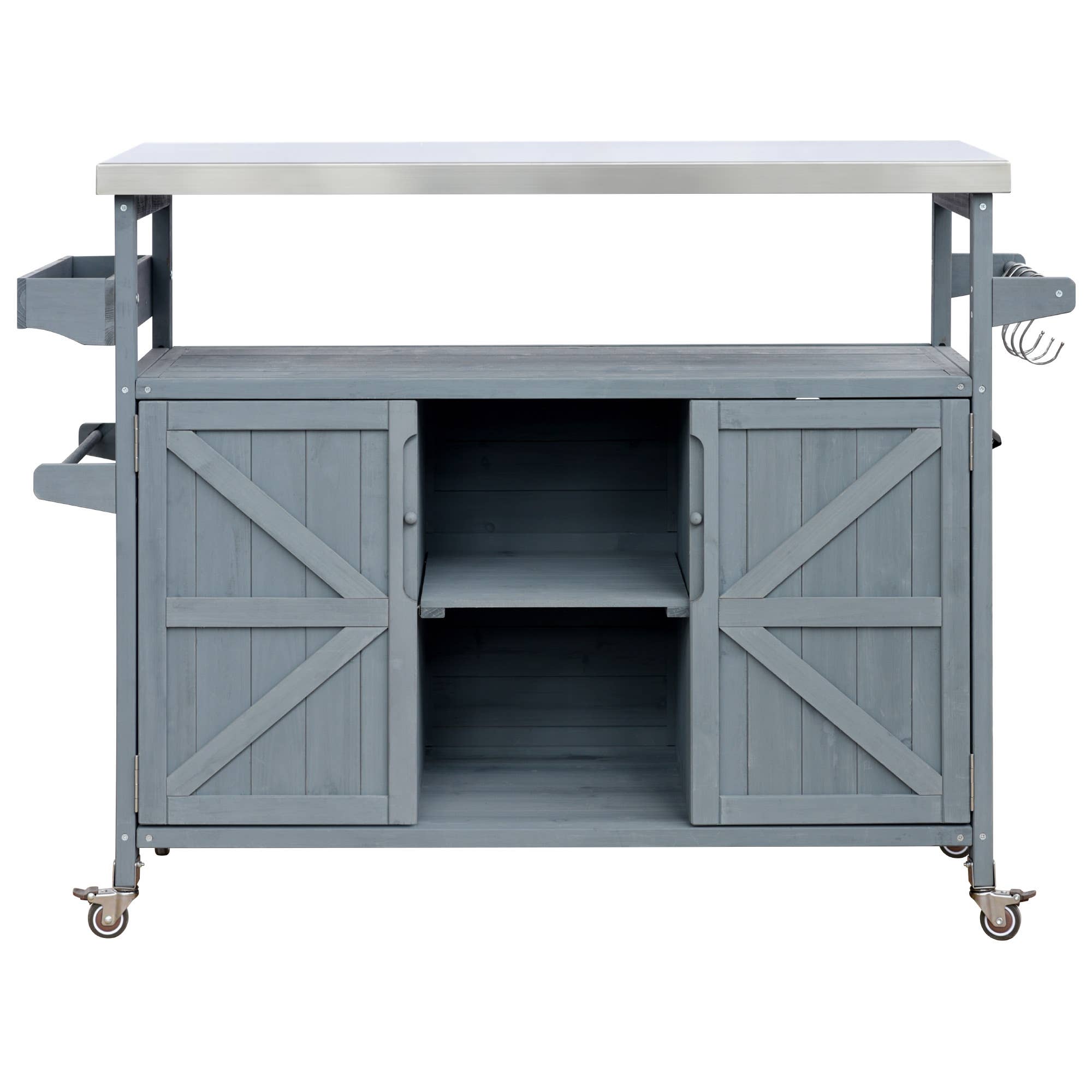 39F Inc. - Wholesale Outdoor Ornament/Decor - Outdoor Kitchen Island,Farmhouse Solid Wood Rolling Cart46