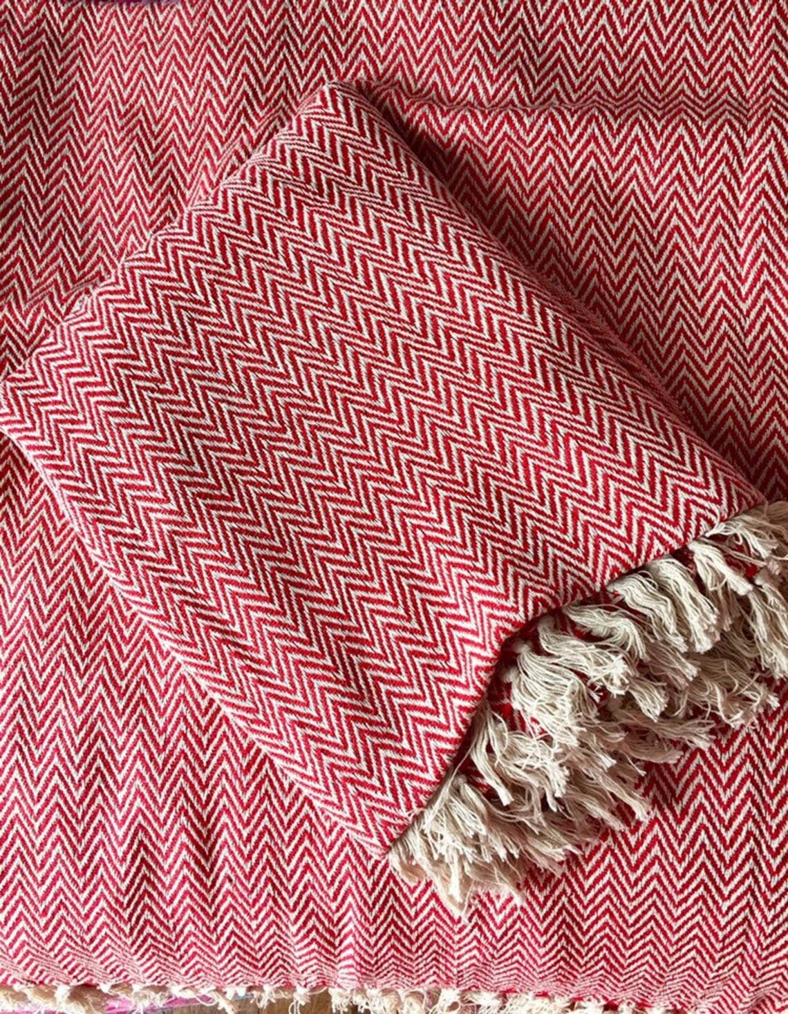 Cozy Trends - Wholesale Throw blanket - Handwoven Cotton Throw Blanket 50x60 Inches with Tassels-RED