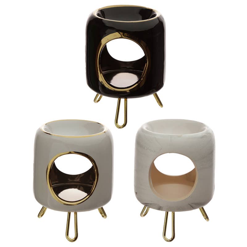Puckator EU - Wholesale Oil Warmer - Eden Rounded Ceramic Oil Burner with Gold Feet1