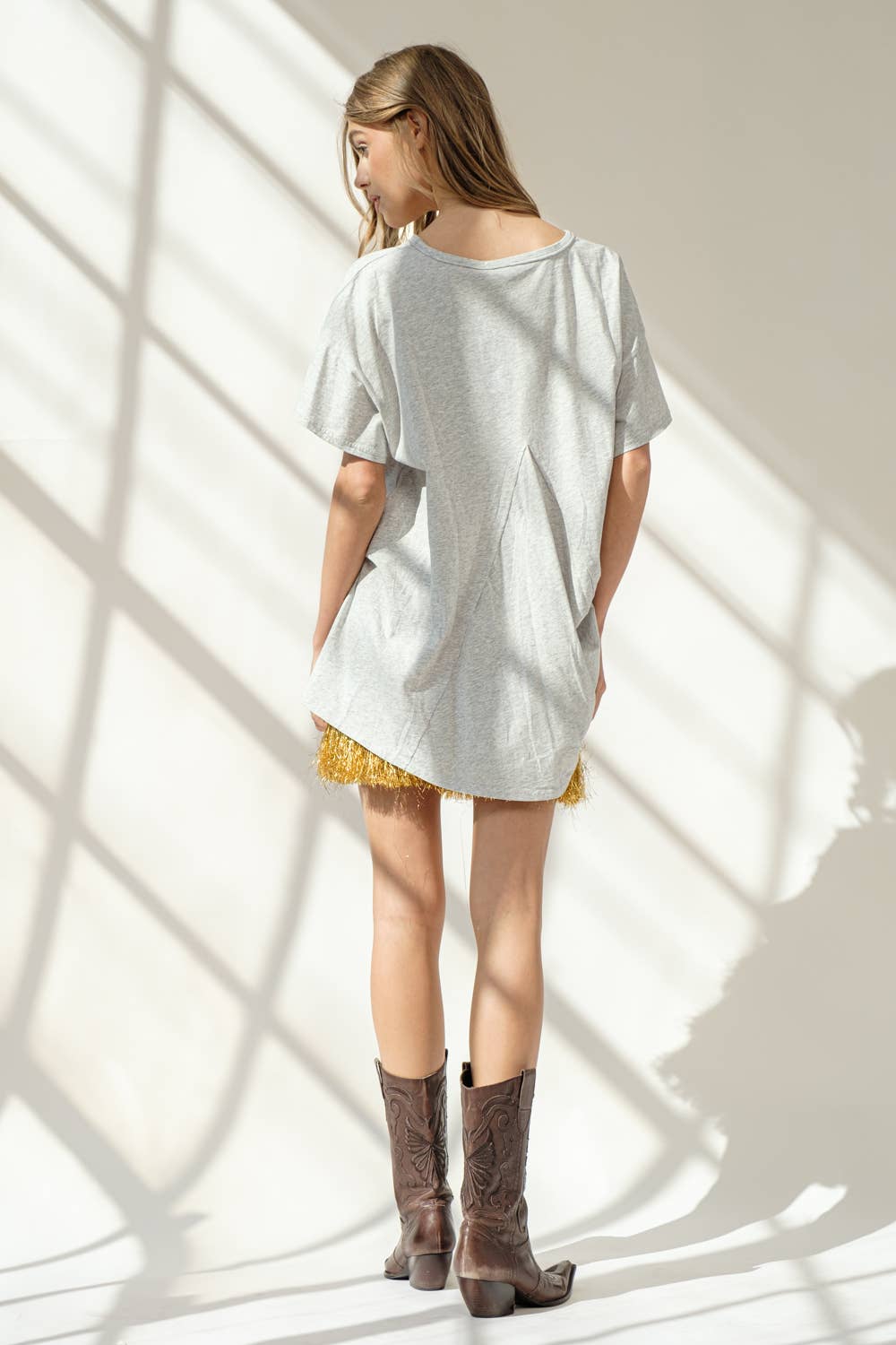 Blue B - Wholesale T-Shirt - Women's - 32487T - Cotton Sequin Western Boot Fringe Loose Side Tee29