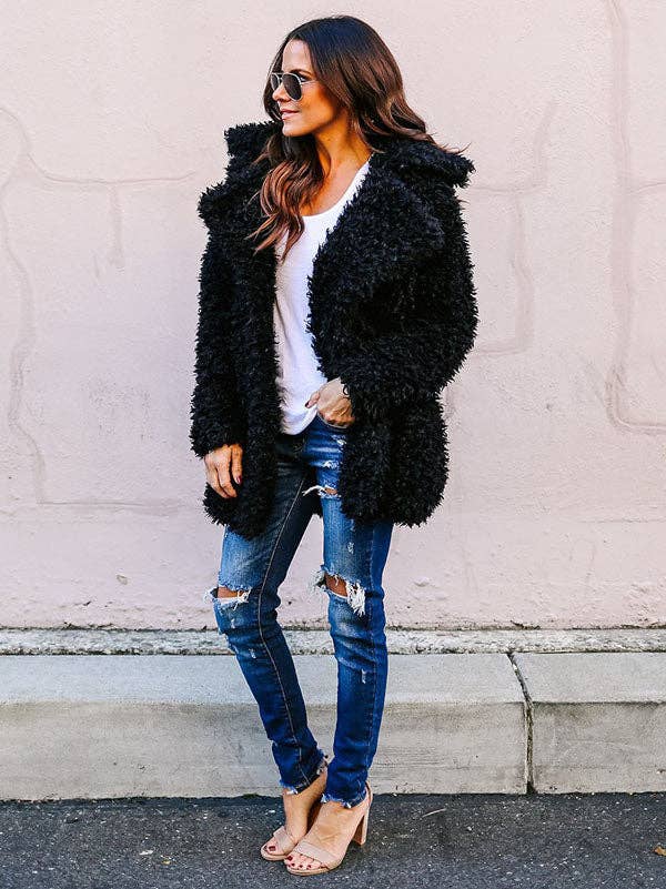 liqubit – Engroshandel Pels-/kunstpelsfrakke - Dame – Mode Ensfarvet Faux Fur Frakke0