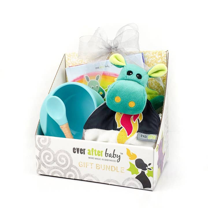 Rainbow for Lunch Baby Gift Set - Toy, Book & Bowl Teal for wholesale by Ever After Baby