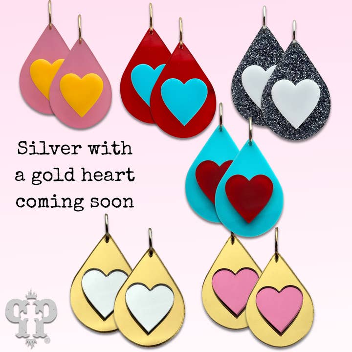 Boucle d'oreille en forme de larme à cœur superposé pour la vente par Pink Panache Brands