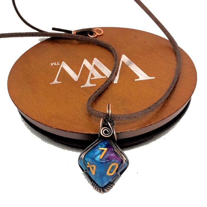 Handmade by Marlayna - Wholesale Pendant/charm necklace - Wire Wrapped Gaming Dice Pendant- Random Color/Pattern, DnD Necklace