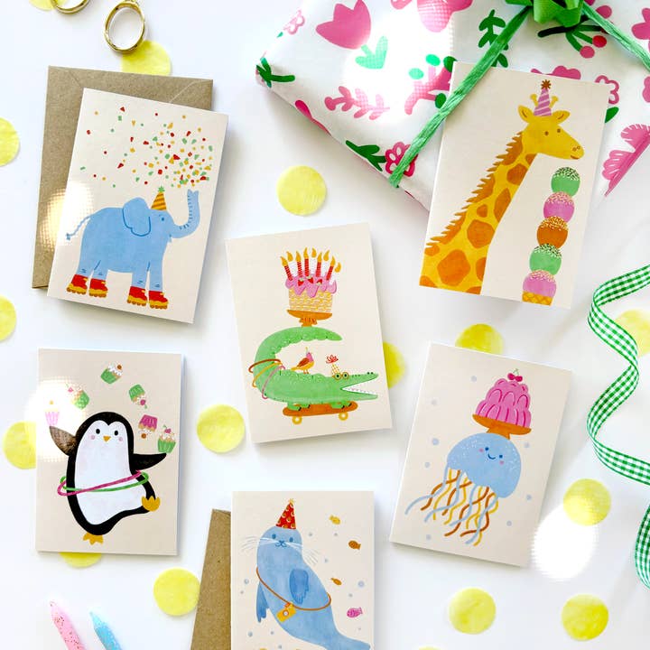 Lauren Sissons Studio – Großhandel Geburtstagskarten – Mini-Karte mit Giraffenmotiv, illustriert, niedlicher Kindergeburtstag