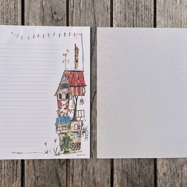 Annelis Art - Wholesale Stationery/Notecard Set - Letter paper A4 | colorful house | recycled paper | lined1