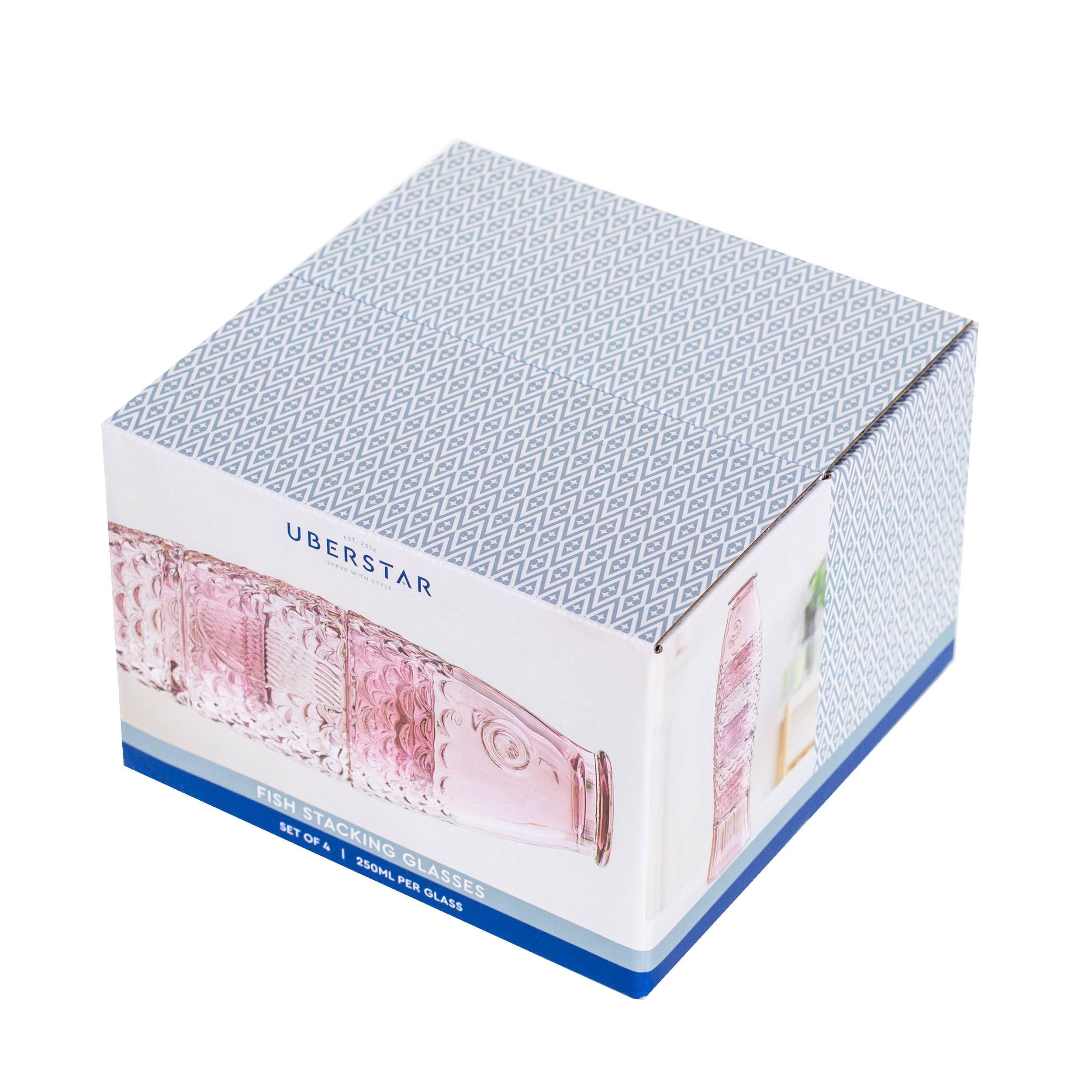 UBERSTAR – wholesale Drinking glass/cup – Fish Stacking Drinking Glass - Set of 4 Pink6