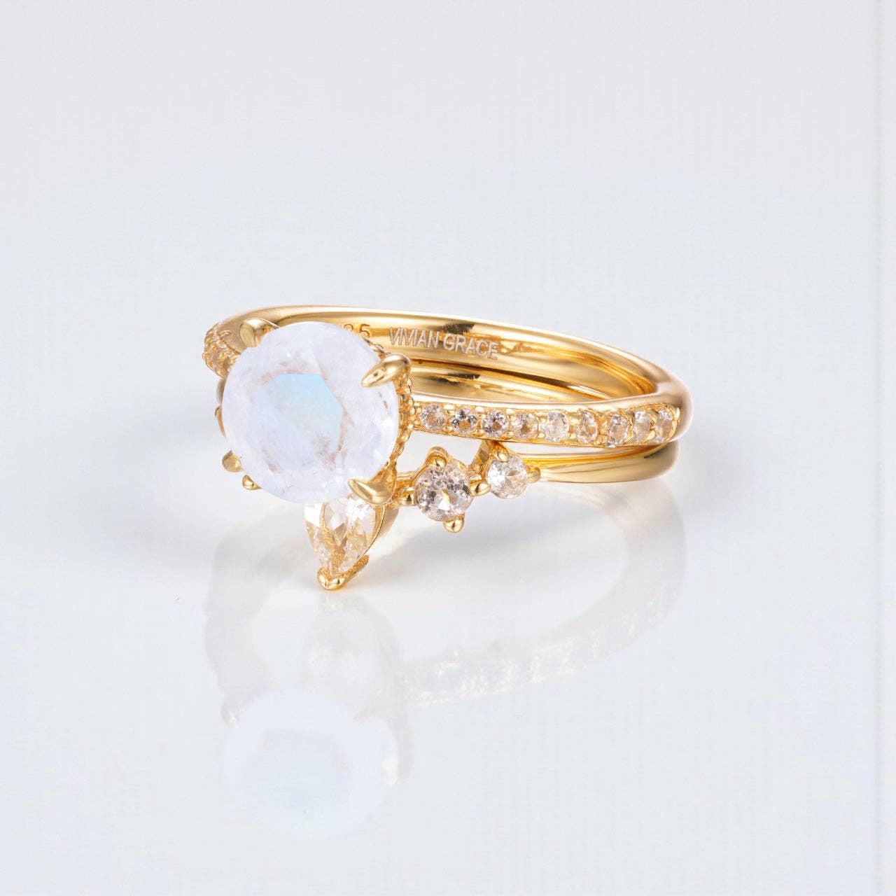 Vivian Grace Jewelry - Wholesale Single Stone/Solitaire Ring - Ava Moonstone & Topaz Ring Set19