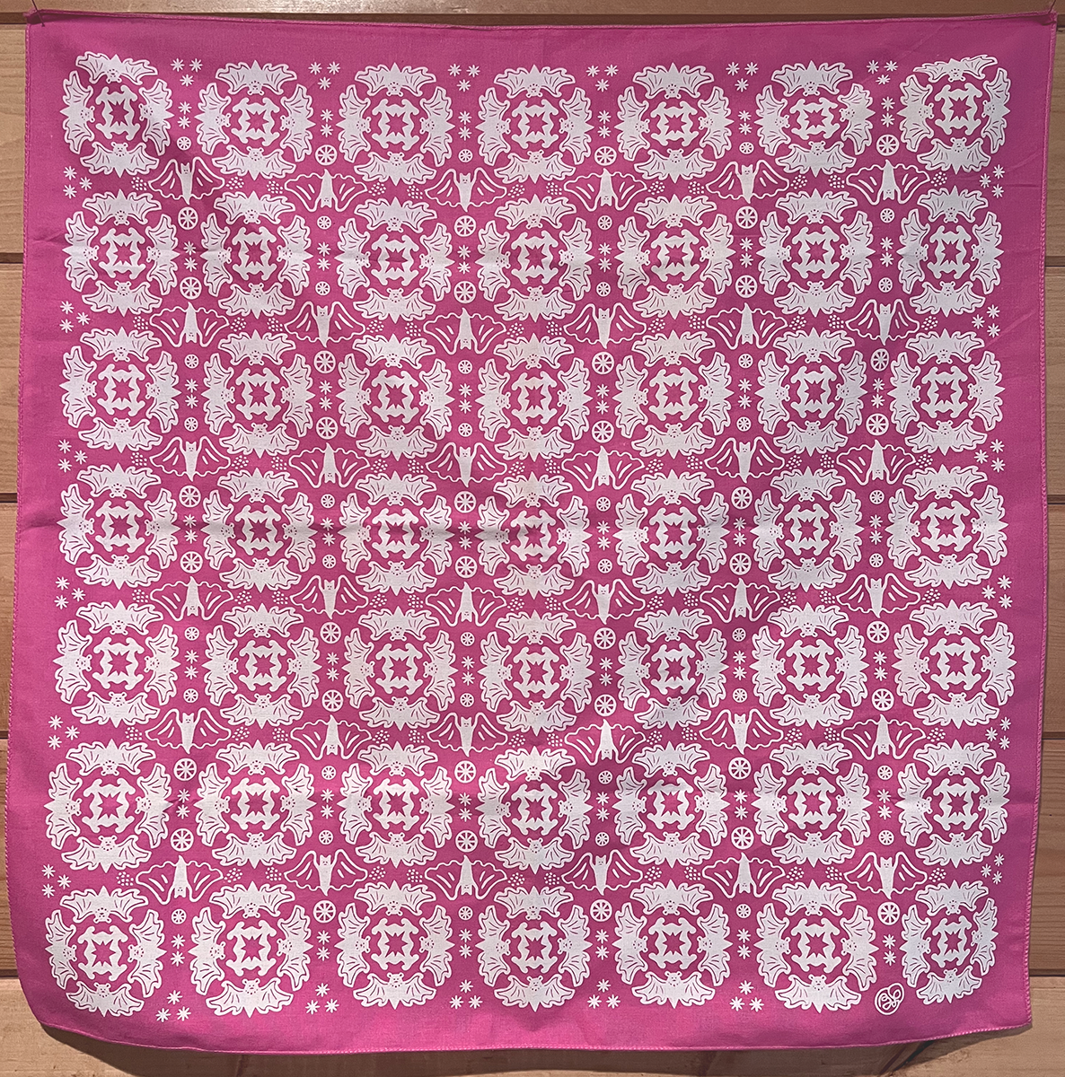 Morning Paper dot Design - Wholesale Bandana - Unisex - Bat Design on Hot Pink Cotton Bandana4