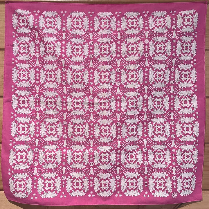 Morning Paper dot Design - Wholesale Bandana - Unisex - Bat Design on Hot Pink Cotton Bandana4