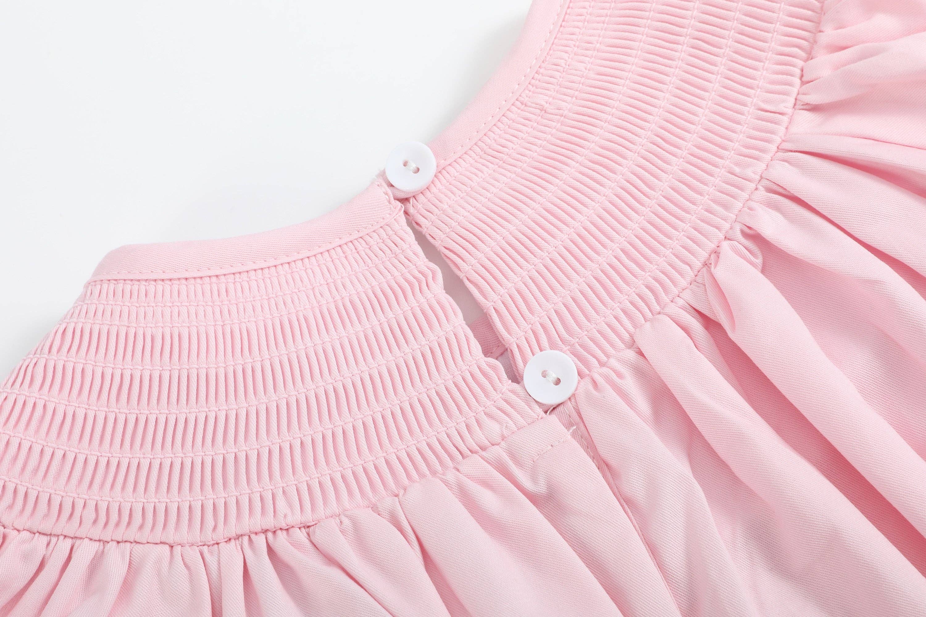 Lil Cactus - Wholesale Jurk - Kinderen - Roze en witte jurk met smockwerk en pofmouwen5