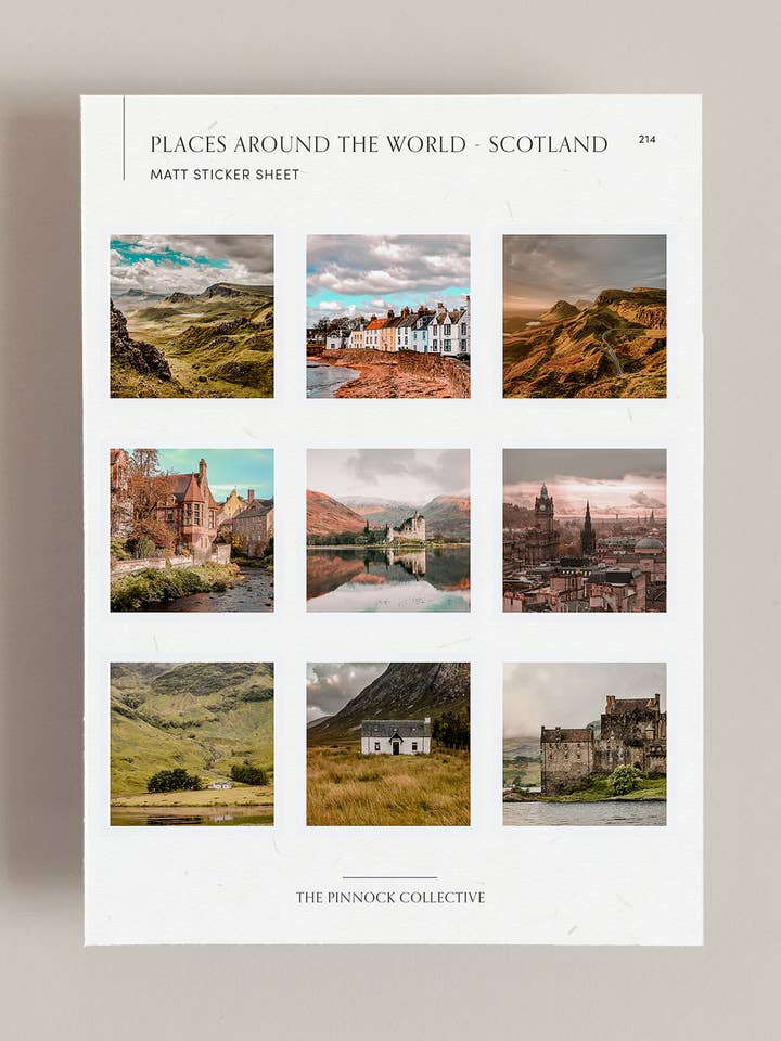 Feuille d'autocollants sur le thème de l'Écosse pour la vente par The Pinnock Collective (US Duty Paid)