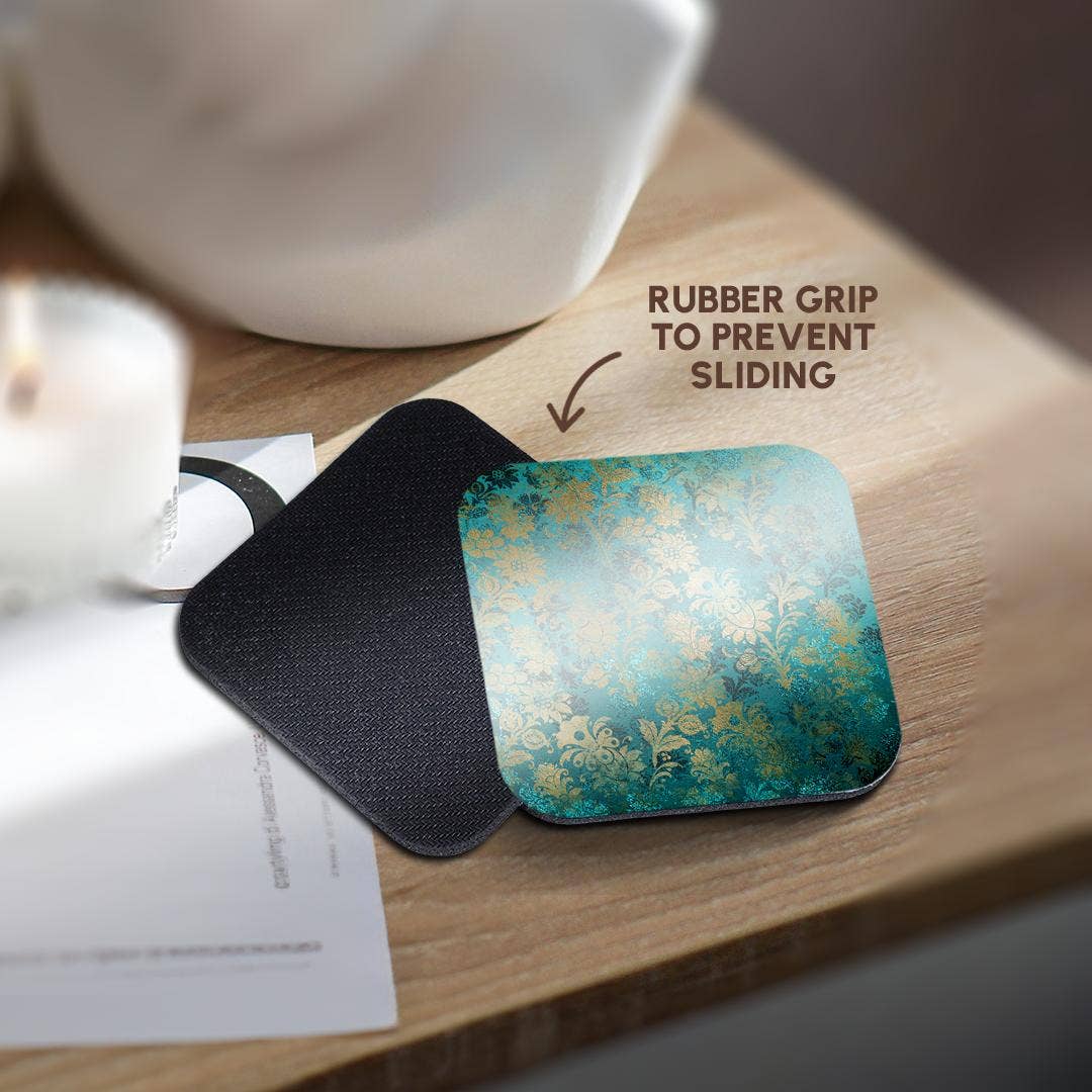 3dRose - Wholesale Coasters - 3dRose, Teal Green and Image Of Gold Art Nouveau Floral Pattern, Coaster10