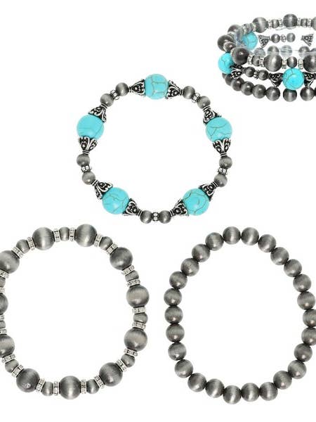 ENSEMBLE DE 3 BRACELETS EN PERLES NAVAJO TURQUOISES B13763 pour la vente par anbfashion
