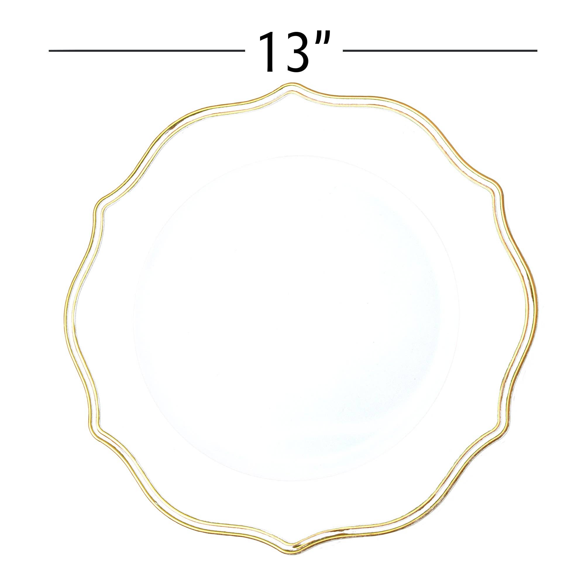 Portofino International Trading, USA - Wholesale Charger Plate - Scalloped with Gold Trim Plastic Charger Plate 13" - White2