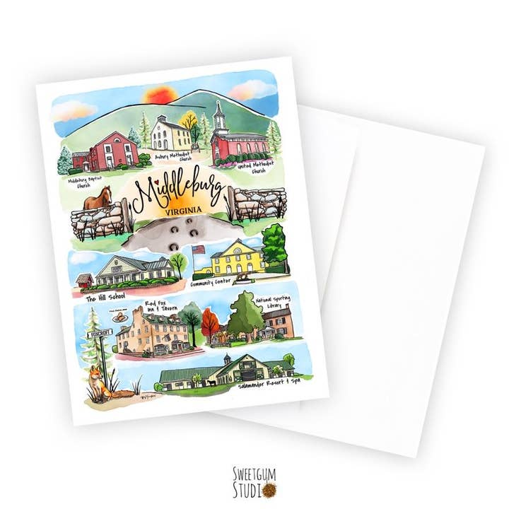 Virginia Landmark Art Note Card - Single Card for wholesale by Sweetgum Studio