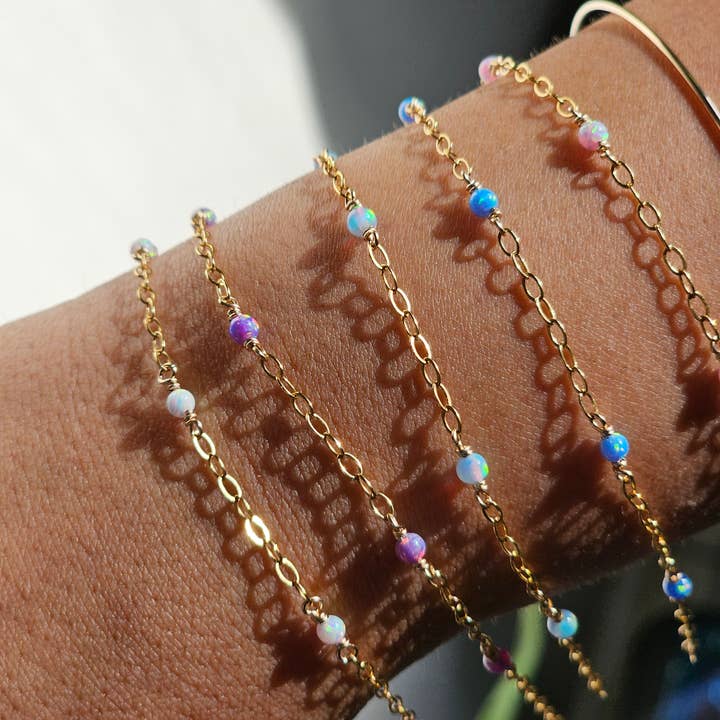 Half Moon Jewelry Designs - Vente Bracelets maillon et chaîne - Chaîne perlée d'opale au mètre, Or rempli/Argent sterling7