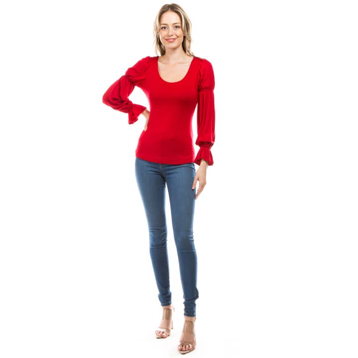 RED ROWAN PRINCESS RUFFLE LONG SLEEVE TOP (RED)- VT2992 for wholesale on Faire3