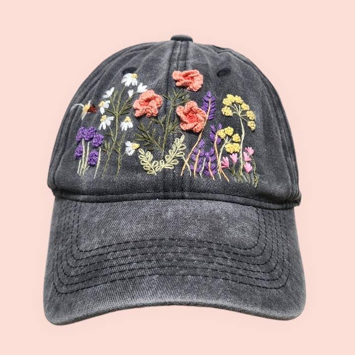 Hand-embroidery flower baseball cap for wholesale by Olala Mia