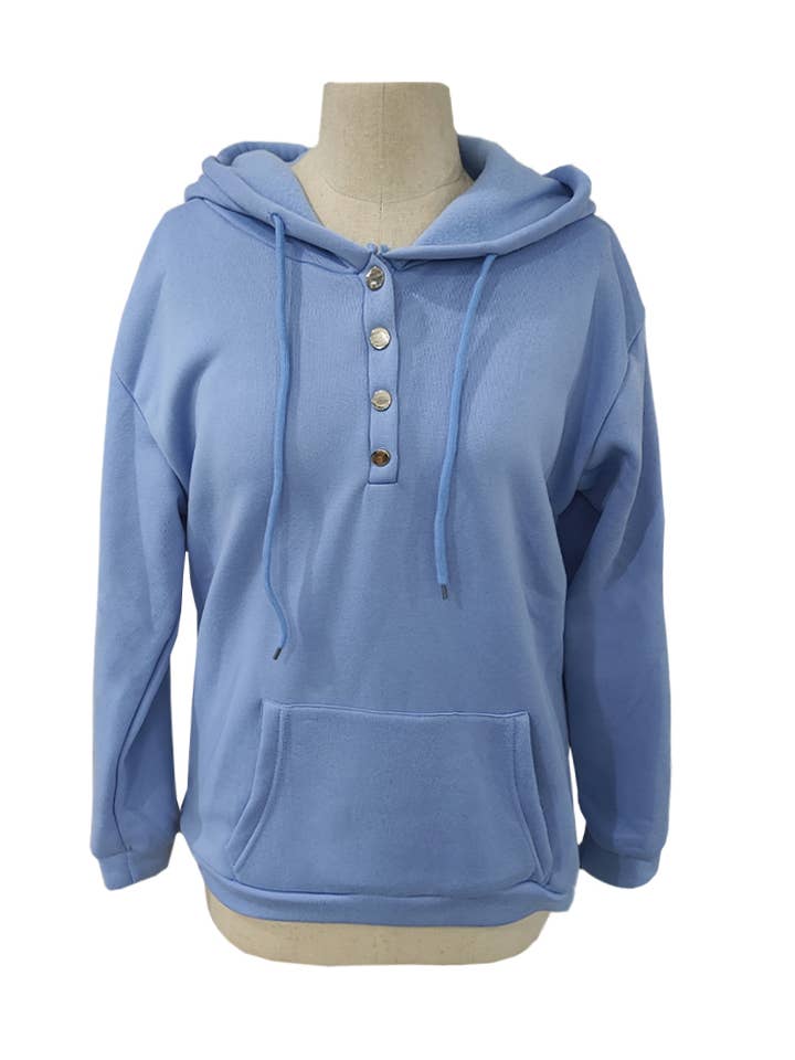 HIDDENBRAND - Wholesale Hoodie - Women's - Large Pockets Half Buttoned Hooded Sweatshirt23