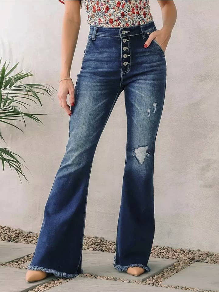 Rosa Clothing - Wholesale Jeans - Women's - Ripped trousers flared jeans