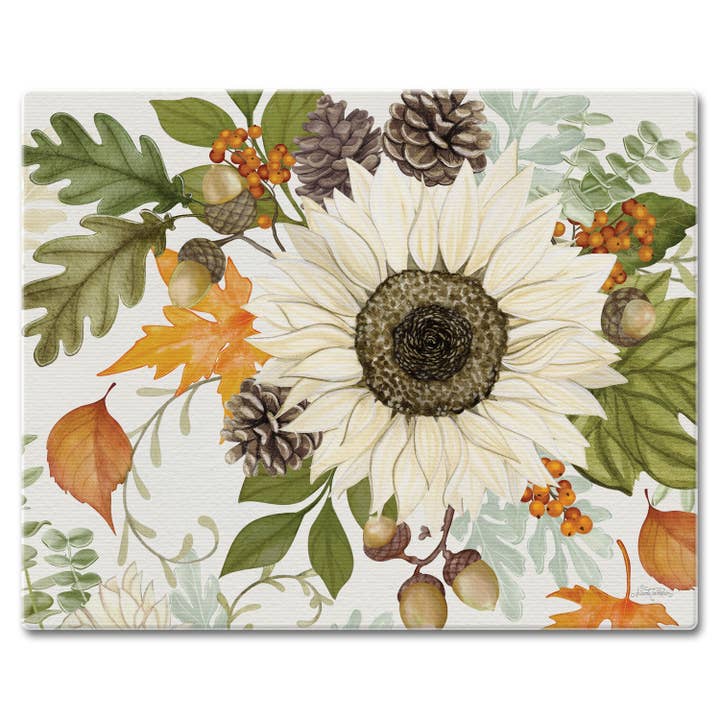 Farmhouse Fall 15" x 12" Tempered Glass Cutting Board for wholesale by CounterArt/Highland Home/Thirstystone