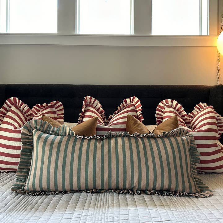 Rennah Collective - Wholesale Throw/Decorative Pillow - Indigo Striped-Ruffle Lumbar Pillow Cover4
